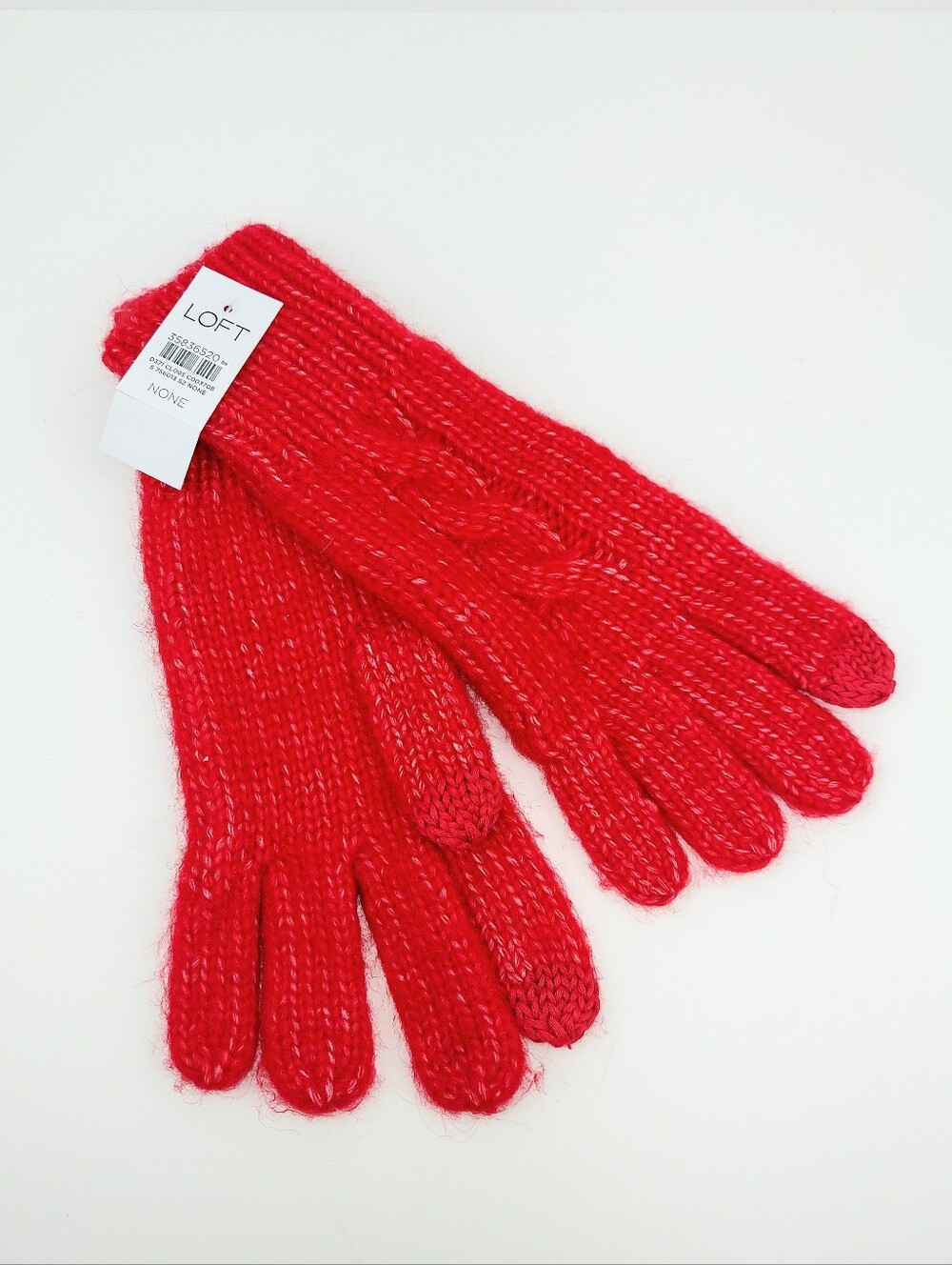 LOFT Wool Blend Red Cable Knit Women's Tech Gloves - Picture 8 of 8